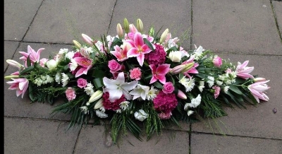 Pink Lily and mixed flower Casket spray